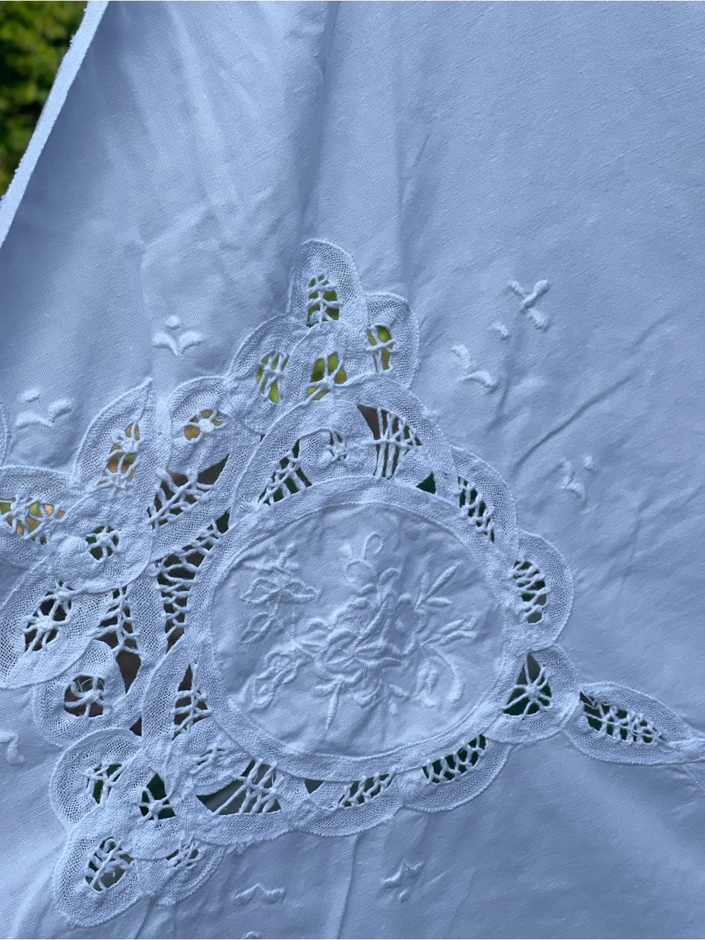 Vintage White Eyelet Embroidered Tablecloth - Elegant Cutwork Linen-Cotton